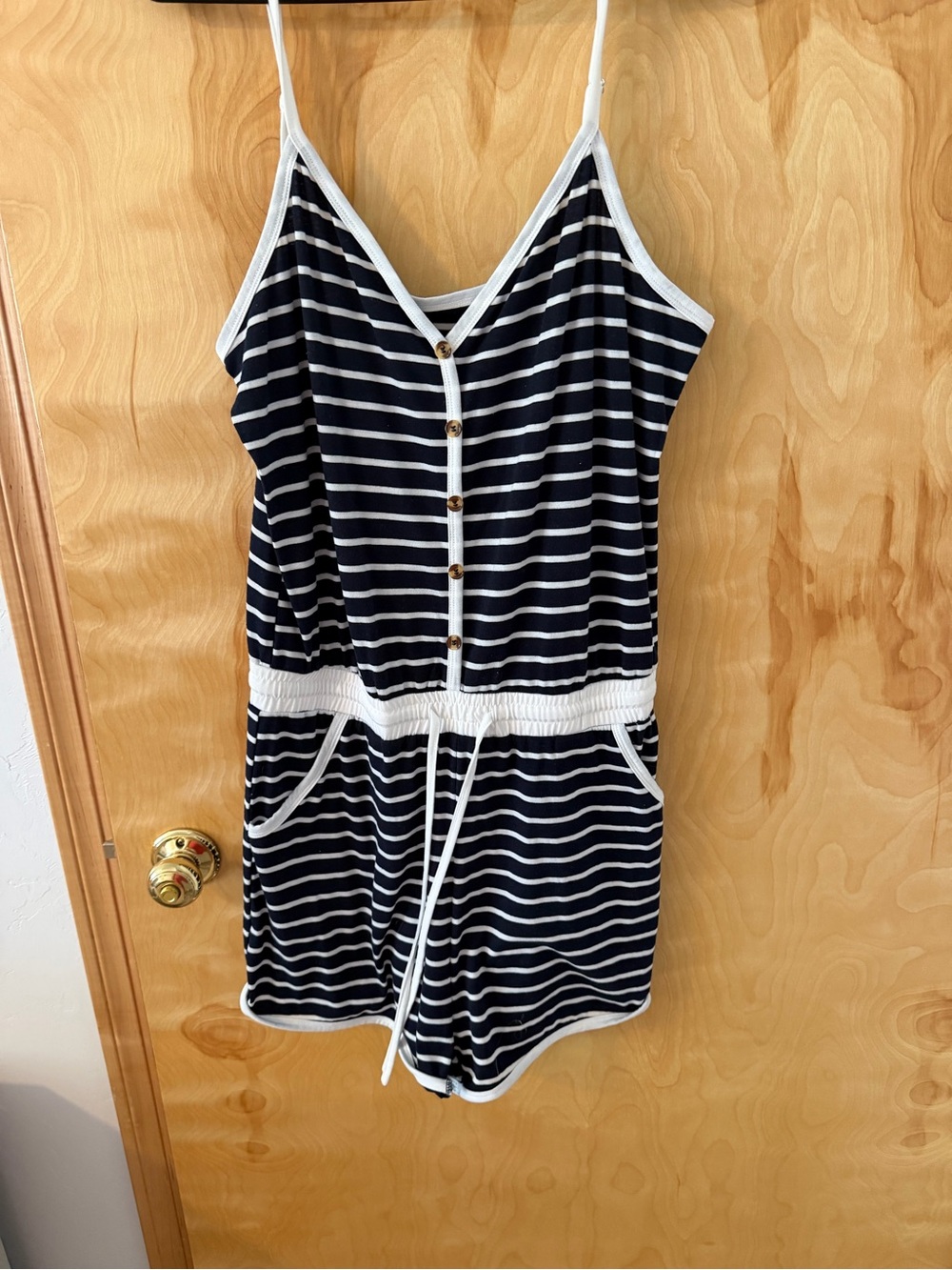 Cupshe Navy and White Striped Sleeveless Romper Coverup